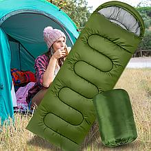 Кемпінговий спальний мішок 4-сезонного типу, розмір 200×70 см, від -5 до +10°C, Зелений (4381)