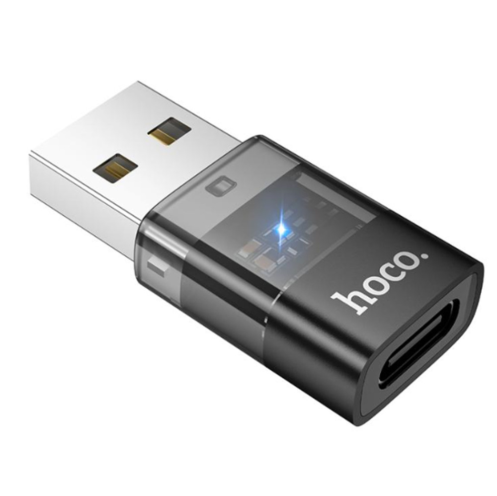Адаптер Hoco UA36C USB male to Type-C female USB2.0 transparent adapter Black