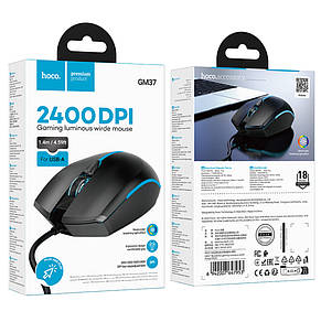 Комп'ютерна миша Hoco GM37 Wonderful gaming luminous wired mouse Black, фото 2