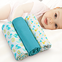 Комплект дитячих пелюшок 3 шт. муслінові бавовняні (70х70 см) Блакитний 348/03 (SB)