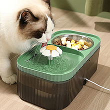 Автоматичний фонтан для води і годівниця LY-429 з мискою для собак і котів 2 в 1, Зелений (205)
