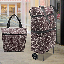 Господарська тканинна сумка-візок на колесах, складна 10622, Коричнева з візерунком