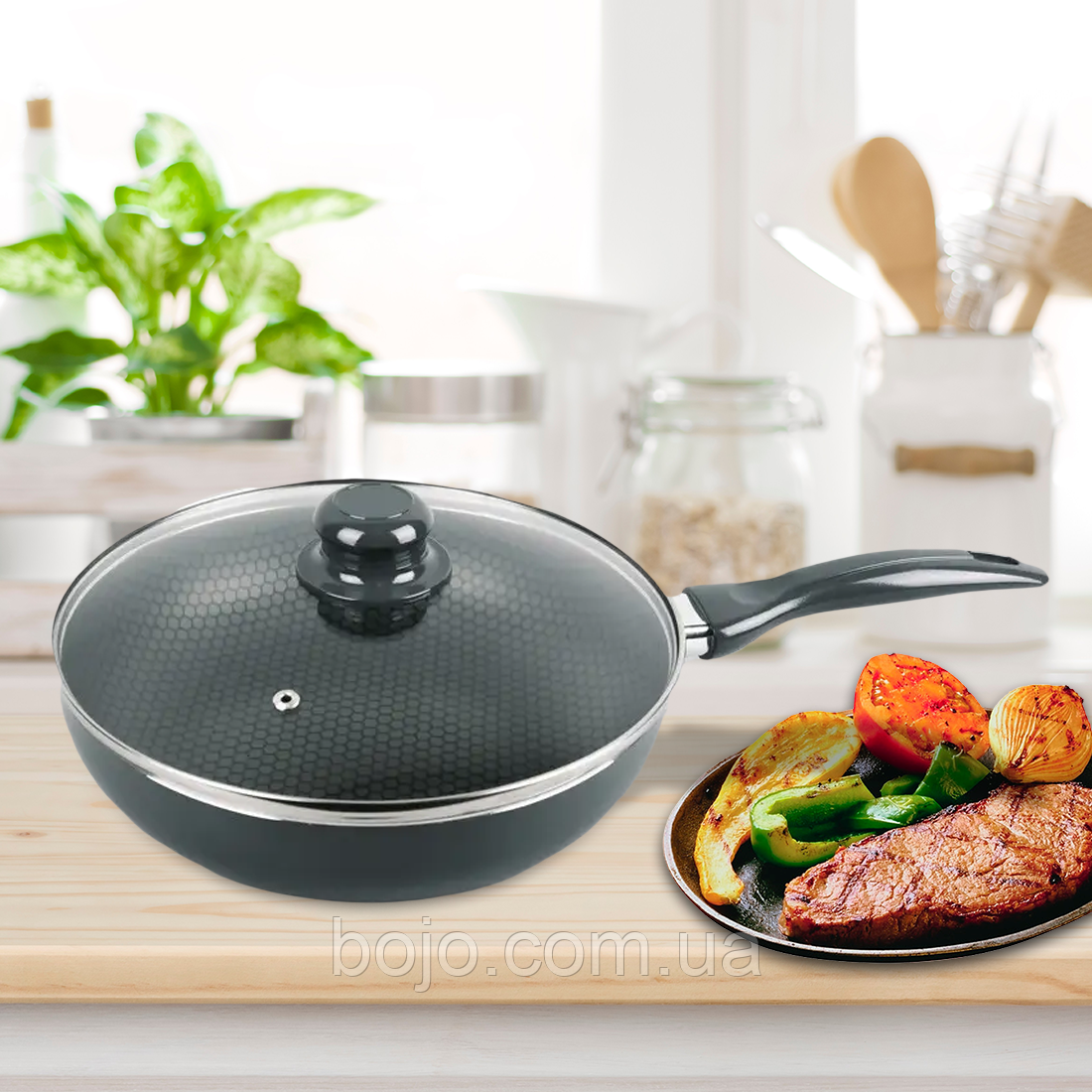 Сковорода з антипригарним покриттям Maestro MR-1202-26 з кришкою, 26 см (235)