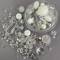 (150 гр) Намистини скляні МІКС кольорів і розмірів - білий