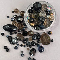 (150 гр) Намистини скляні МІКС кольорів і розмірів - чорний