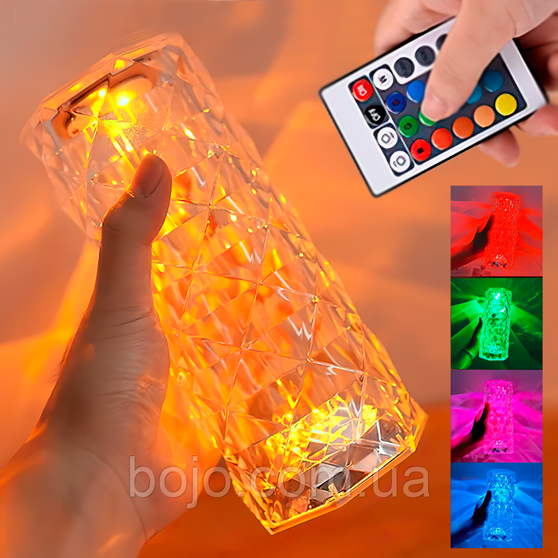 Настільна лампа нічник у вигляді кристала 16 кольорів RGB Crystal Rose Ambience 20,5 см
