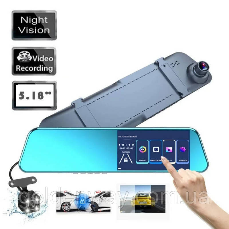Дзеркало з відеореєстратором BLАСK BОХ DVR 1080P сенсорний екран 5 дюймів + задня камера для паркування