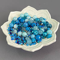 (40 гр) Намистини скляні МІКС кольорів і розмірів 8 мм - блакитний