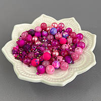 (40 гр) Намистини скляні МІКС кольорів і розмірів 8 мм - малиновий