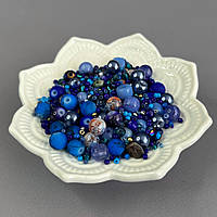 (40 гр) Намистини скляні МІКС кольорів і розмірів 8 мм - синій