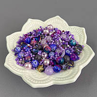 (40 гр) Намистини скляні МІКС кольорів і розмірів 8 мм - бузковий