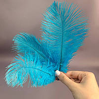 5 шт - Пір'я страуса для рукоділля 13-18 см - лазуровий
