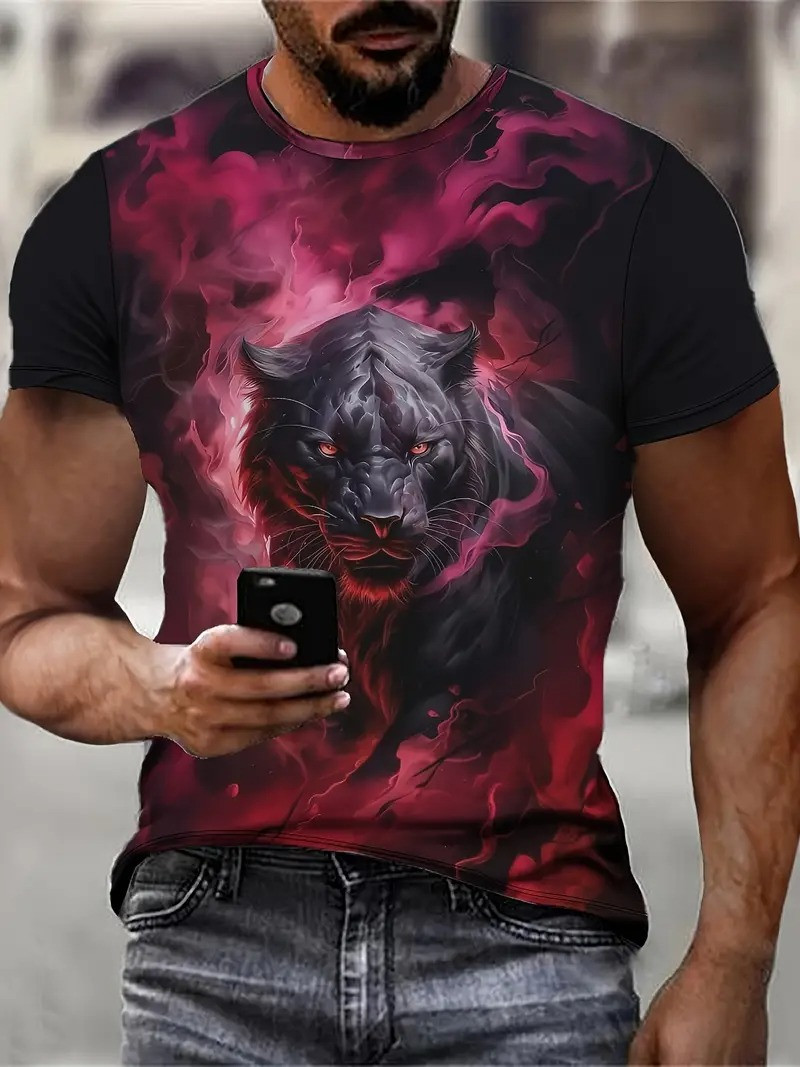 Чоловіча термо дихаюча літня футболка з 3D принтом Чорний тигр із пітьми M 50 LuxAurum168, фото 1