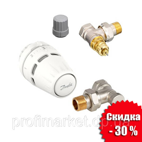 Комплект із термоголовкою Regus для під'єднання радіатора 1/2" кутовий 015G5301 Danfoss, фото 1