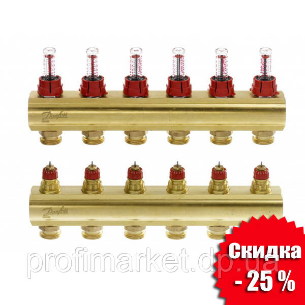 Колектор для теплої підлоги 6+6 з витратами FHF-6F Danfoss, фото 1