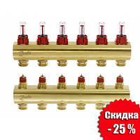 Колектор для теплої підлоги 6+6 з витратами FHF-6F Danfoss