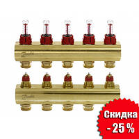 Колектор для теплої підлоги 5+5 з витратами FHF-5F Danfoss