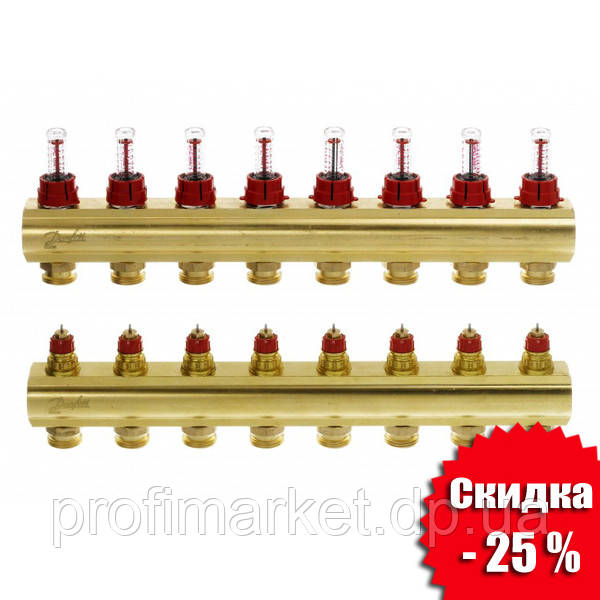 Колектор для теплої підлоги 8+8 з витратами FHF-8F Danfoss, фото 1