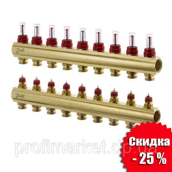 Колектор для теплої підлоги 10+10 з витратами FHF-10F Danfoss, фото 1