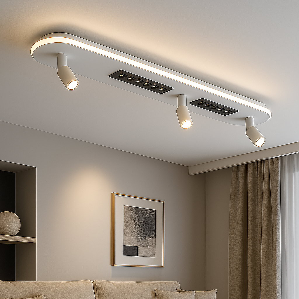 Довга Led люстра з пультом управління SHEFFIELD-52+6W-3RL WHITE/BLACK, фото 1