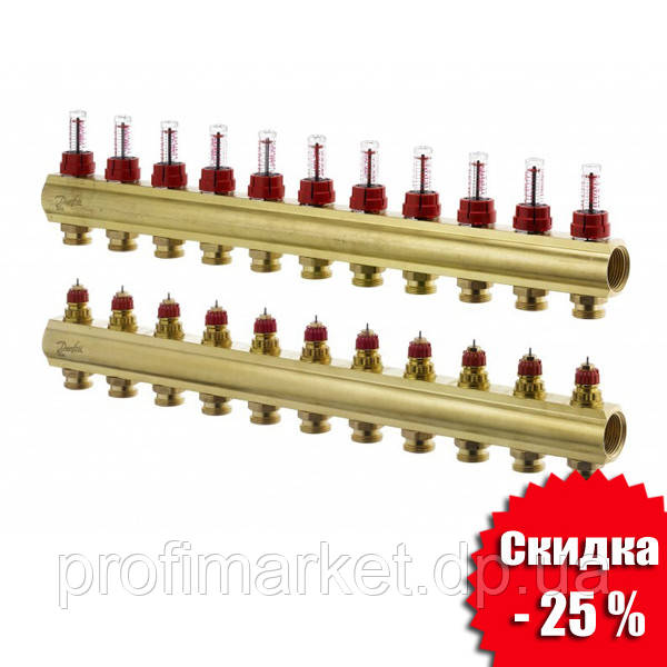 Колектор для теплої підлоги 12+12 з витратами FHF-12F Danfoss