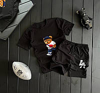 Костюм чоловічий літній шорти і футболка спортивний комплект City Teddy LA чорний