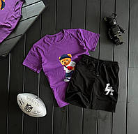 Спортивний костюм чоловічий літній футболка та шорти City Teddy LA фіолетовий-чорний