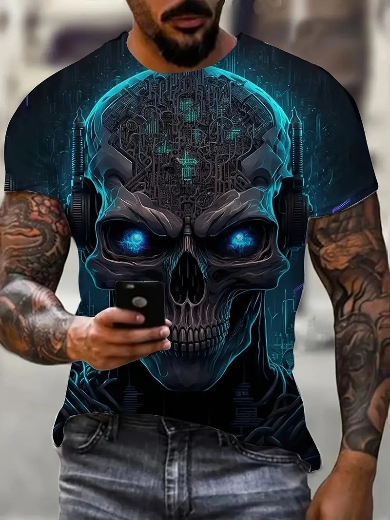 Чоловіча термо дихаюча літня футболка з 3D принтом Череп майбутнього L 52 LuxAurum174, фото 1