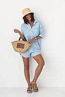 Костюм вільного крою із сорочкою та шортами — блакитний колір, M (є розміри)