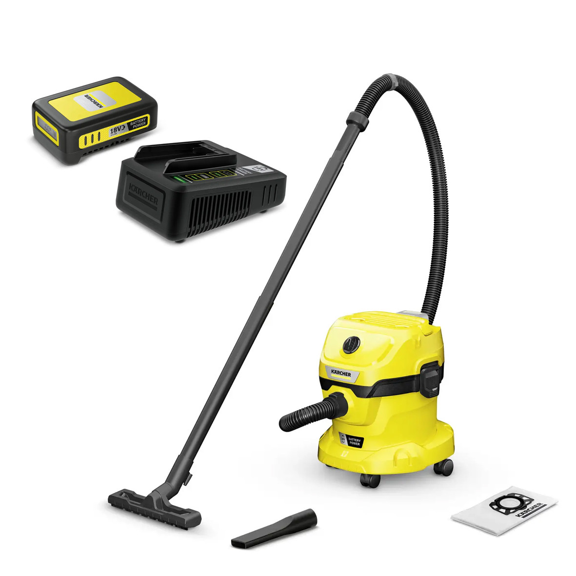 Професійний акумуляторний пилосос Karcher WD 2-18 : з АКБ 18V 2.5Ah, контейнер 12л (1.628-500.0 К), фото 1