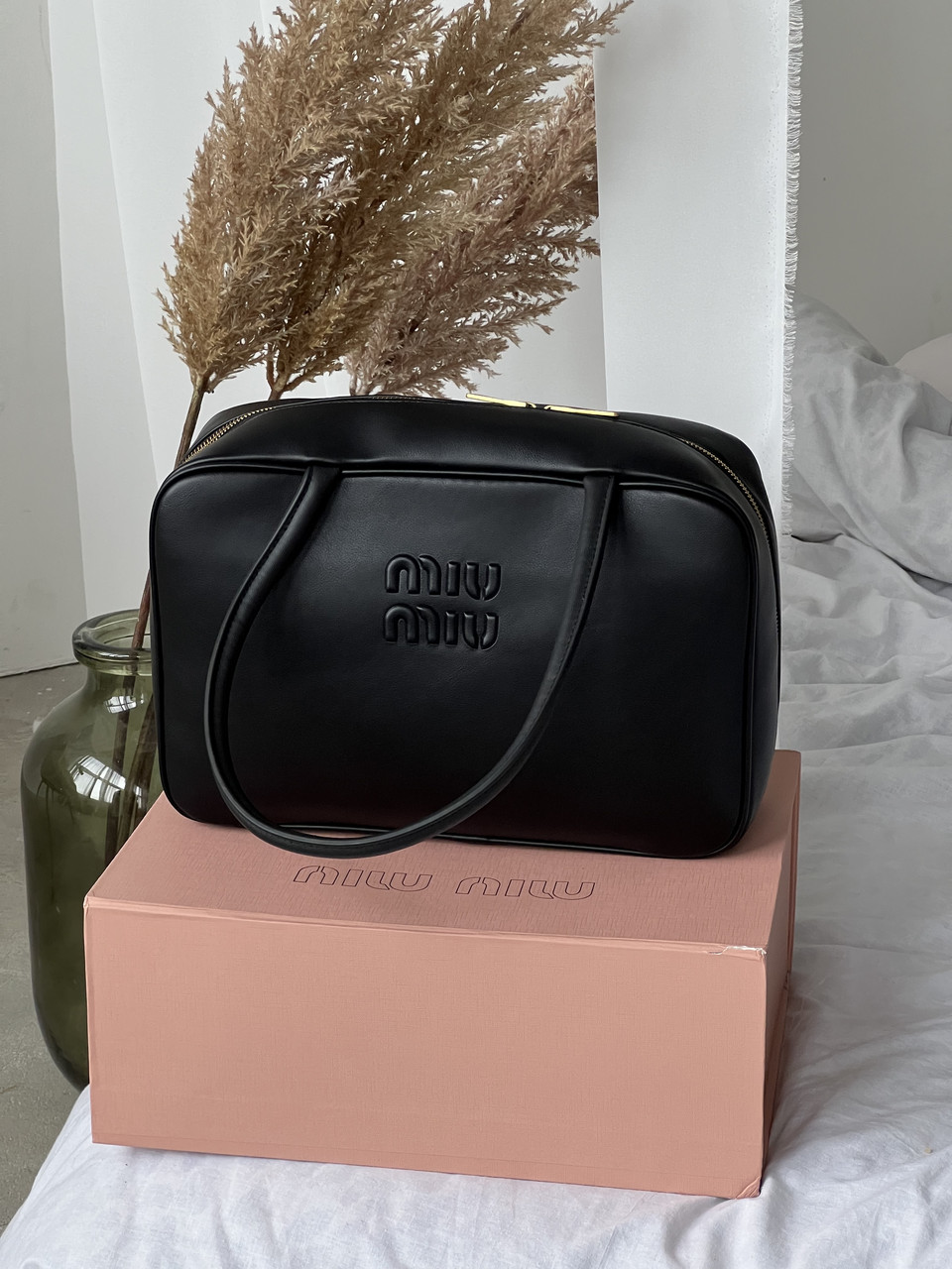 Сумка жіноча Miu Miu Leather Beau Bag чорний наплічна Міу Міу (Premium), фото 1