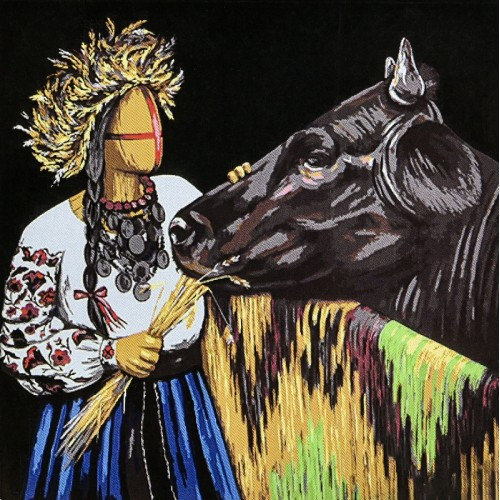 Картина по номерах на чорному фоні Годувальниця 40х40см ТМ Strateg AV4040-93