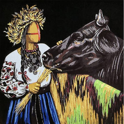 Картина по номерах на чорному фоні Годувальниця 40х40см ТМ Strateg AV4040-93, фото 1