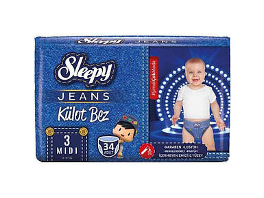 Підгузки-трусики р.3 34шт Jumbo Midi 4-9кг (джинс) ТМ SLEEPY FG