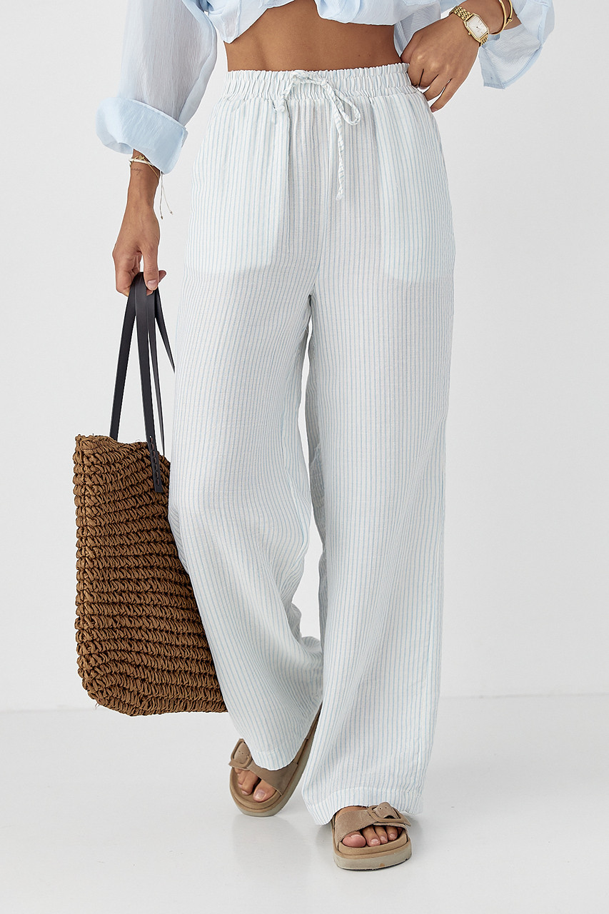 Літні штани у смужку - блакитний цвет, L (є розміри), фото 1