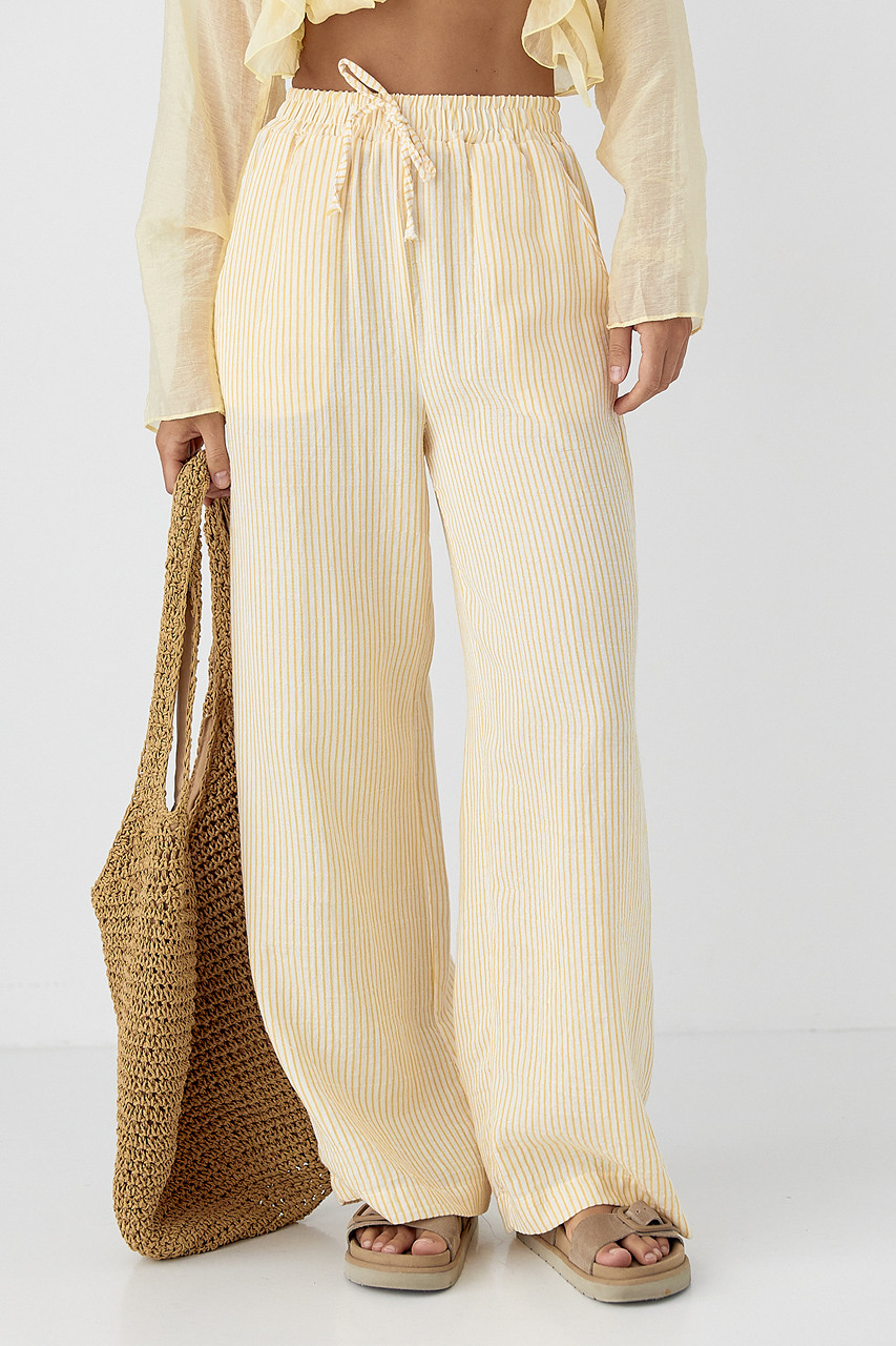 Літні штани у смужку - жовтий цвет, L (є розміри), фото 1
