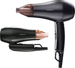 Фен Ardesto HD-Y120T, дорожній, 1200Вт, складна ручка, 2 швидкості, 2 темп. режими, чорний (код 151424)