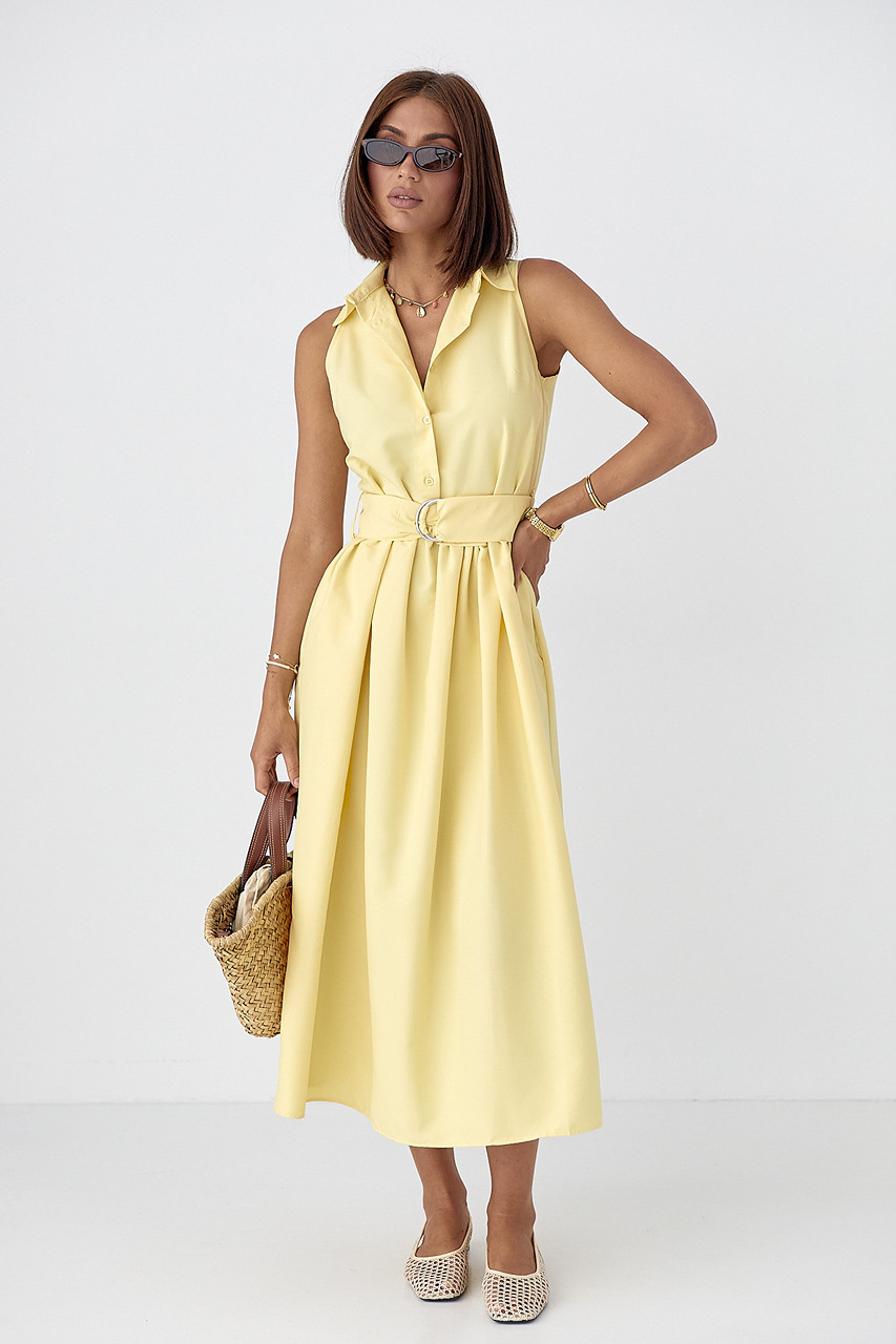 Бавовняна сукня з комірцем - лимонний цвет, L (є розміри), фото 1