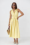 Бавовняна довга жіноча сукня з комірцем лимонна вільна літня сукня міді розмір S, фото 2