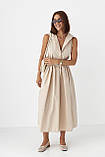 Бавовняна довга жіноча сукня з комірцем бежева вільна літня сукня міді розмір S, фото 6