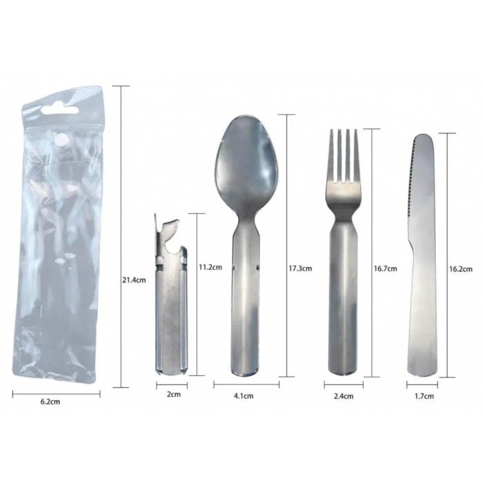 Туристичний набір 4 в 1 Ложка, Вилка, Ніж, відкривалка 17.3 см S-168