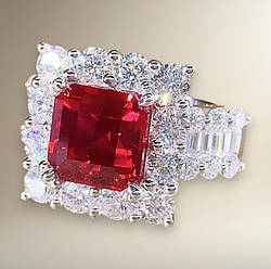 Елегантна срібляста обручальна каблучка з кубічним червоним цирконієм розмір 18