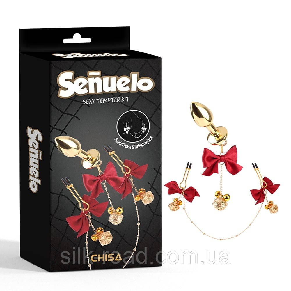 Набір CHISA Senuelo Sexy Tempter Kit анальна пробка та затискачі на соски з бантиками