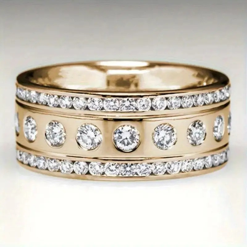 Вінтажна богемна золотиста каблучка з трьома рядами білих цирконіїв розмір 18, фото 1