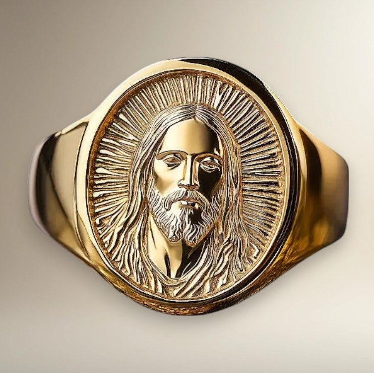 Каблучка золотиста образ Ісуса символічна 20 розмір IgnisFlos673, фото 1