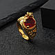 Каблучка золотиста дракон з червоним рубіном-фіанітом масивна 20 розмір IgnisFlos912, фото 5