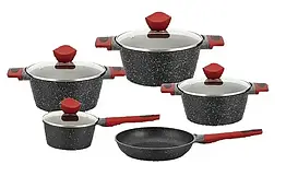 Набір каструль Чешуя 9 предметів BN-338 литий алюміній мармурове покриття