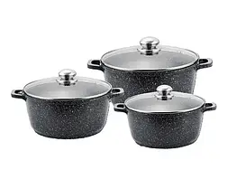 Кухонний набір каструль Benson BN-298 литий алюміній мармурове покриття 1.5л 2.2л 3.2л