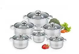 Набір каструль 12 предметів з нержавіючої сталі Benson BN-296 багатошарове дно розумні кришки