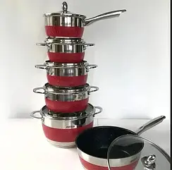 Набір посуду Benson з нержавіючої сталі 12 предметів 5 шарів дно жаростійкі кришки